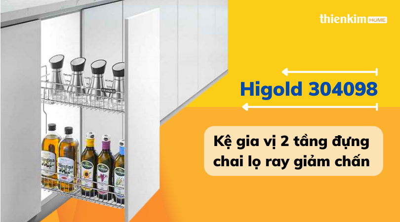 Kệ gia vị 2 tầng đựng chai lọ ray giảm chấn Higold 304098